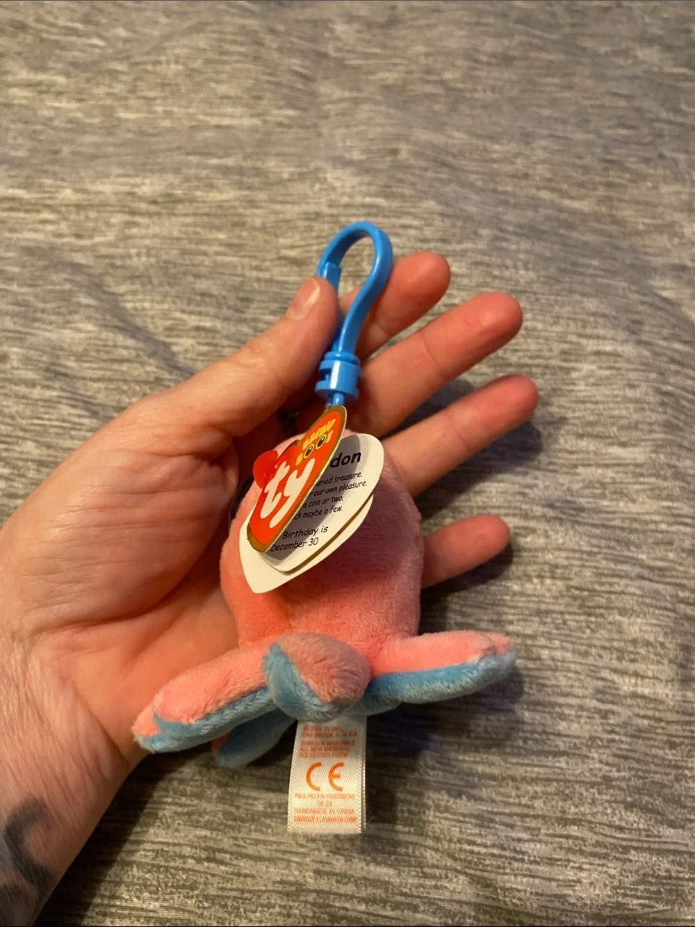 Ty Beanie Boos Sheldon Pink and Blue Octopus Clip-on NWT